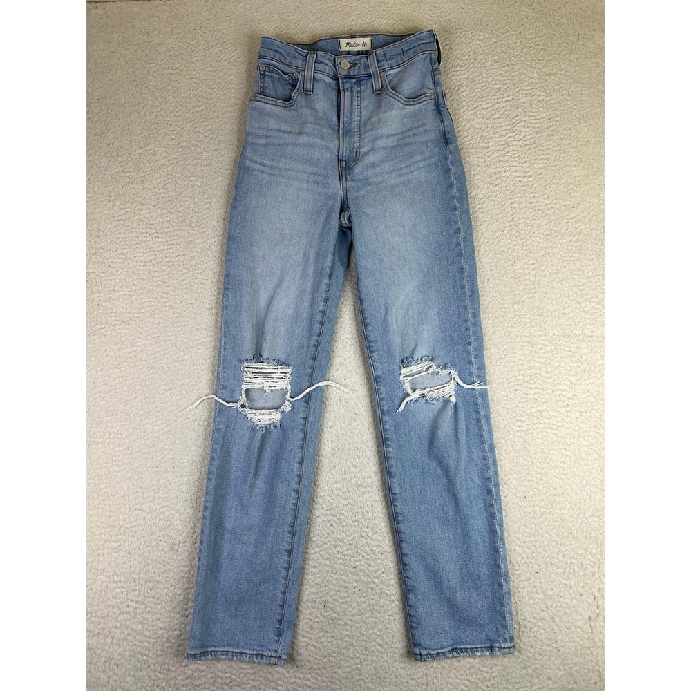 Madewell The Perfect Vintage Straight Jeans Womens 23 Blue High Rise Distressed